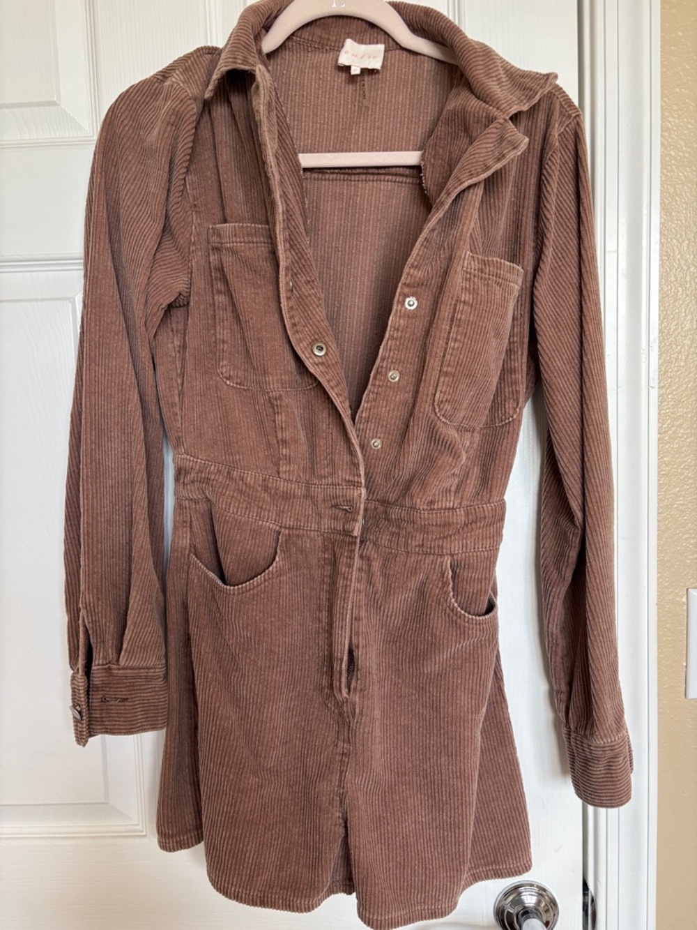 Corduroy Button-Front Romper in mauve